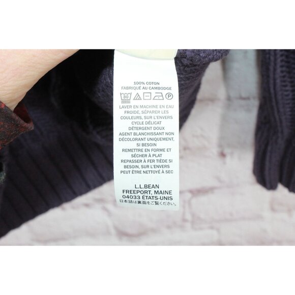 LL Bean Double L Cable Sweater Crewneck Darkest Purple Size S - Picture 10 of 11